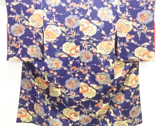 アンティーク　縮緬松竹梅に雪輪模様長襦袢